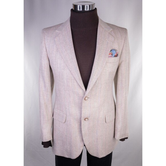 VTG John Alexander Herringbone Blazer Sport Coat Casual Jacket Size 38R 2-Button - Picture 3 of 13